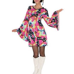 Women's Hippie Dress 70s Groovy Fancy Dress Costume
