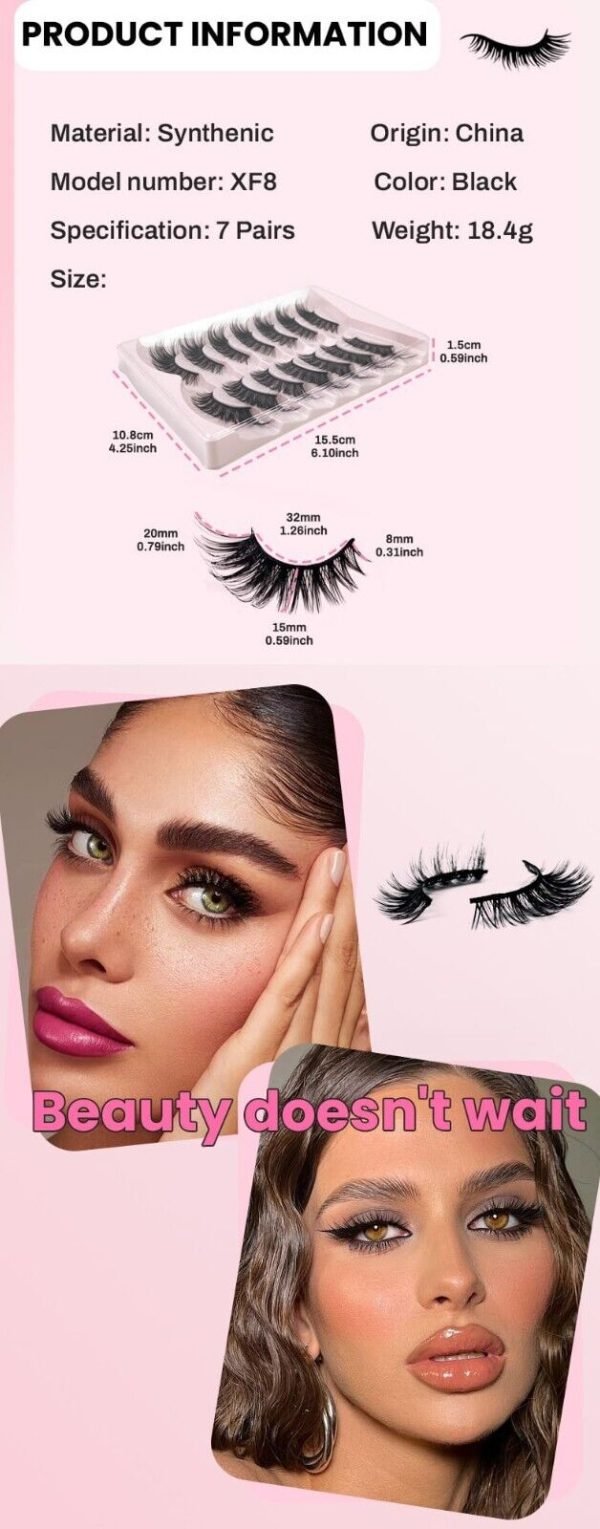 Fluffy Mink Faux Eyelashes 3D Russian Volume Strip Lashes D Curl - Image 3