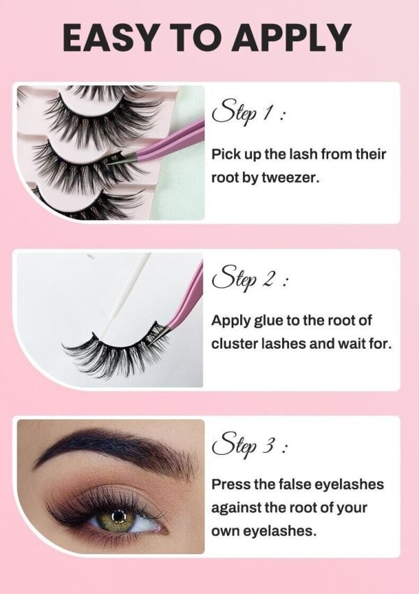 Fluffy Mink Faux Eyelashes 3D Russian Volume Strip Lashes D Curl - Image 4