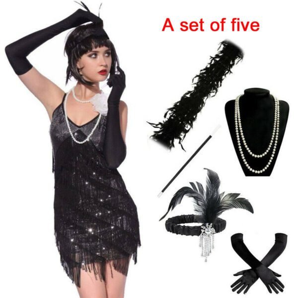 5 Piece Ladies 1920'S Charleston Gatsby Fancy Dress Accessories